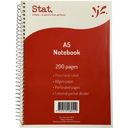 Stat Notebook A5 7mm Ruled 60gsm 200 Page Red