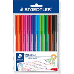 Staedtler 432 Stick Triangular Ballpoint Pen Medium 1.0mm Assorted Pack of 10