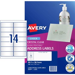 Avery Address Labels L7563 14UP Laser 99.1x38.1mm Crystal Clear 140 Labels 10 Sheets
