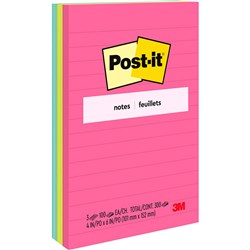 Post-It 660-3AN Notes 98x149mm Lined Capetown Assorted Pack of 3