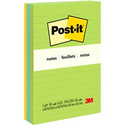 Post-It 660-3AU Notes 98x149mm Lined Jaipur Assorted Pack of 3