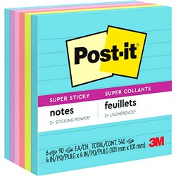 Post-It 675-6SSMIA Super Sticky Notes 100x100mm Lined Miami Assorted Pack of 6
