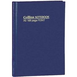 Collins No.5500 Notebooks Hard Cover A5 Feint Ruled 168 Page Blue