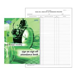 Zions SOSO Attendance Book 270x200mm Sign On Sign Off 264 Page