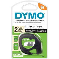 Dymo Letratag Labelling Tape White Paper 12mm x 4m Pack of 2