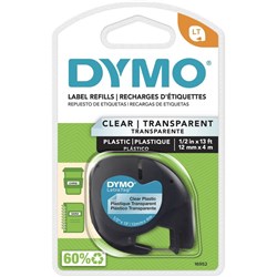 Dymo Letratag Labelling Tape Clear Plastic 12mm x 4m