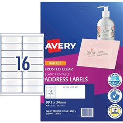 Avery Quick Peel Address Laser Inkjet Labels J8562 99.1x24mm Frosted Clear 400Label 25Sheet
