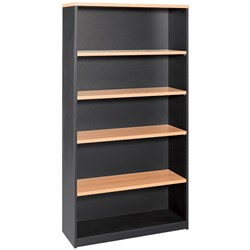 Om Classic Bookcase 1800H x 900W x 320mmD 4 Shelf Beech & Charcoal