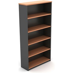 Om Classic Bookcase 1800H x 900W x 320mmD 4 Shelf Cherry & Charcoal