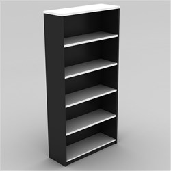 Om Classic Bookcase 1800H x 900W x 320mmD 4 Shelf White & Charcoal