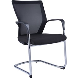 WMCC Visitor Chair Mesh Back Chrome Cantilever Frame Black Padded Fabric Seat