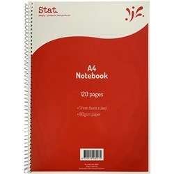 Stat A4 Spiral Notebook 7mm Ruled Red Cover 120 Page Side Opening
