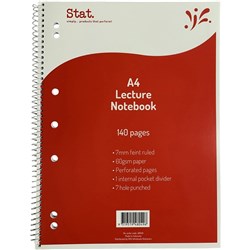 Stat Lecture Note Book Spiral A4 7mm Ruled 60gsm 140 Page Red