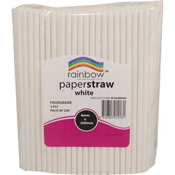 Rainbow 6mm Paper Straws White Pack of 250