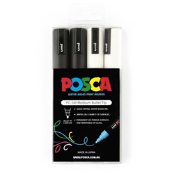 Uni PC-5M Posca Paint Marker 2.5mm Medium Black and White Pack of 4