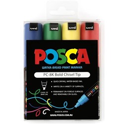 Uni PC-8K Posca Paint Marker 8.0mm Chisel Assorted Colours Pack of 4
