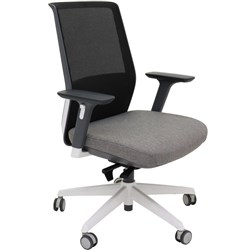 Motion Mesh Back Task Chair With White Base and Arms Grey Fabric Seat Black Mesh
