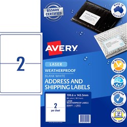 Avery Shipping Labels L7072 2UP Laser Weatherproof White 20 Labels 10 Sheets