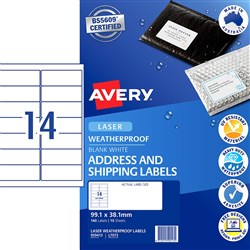 Avery Shipping Labels L7073 14UP Laser Weatherproof White 140 Labels 10 Sheets