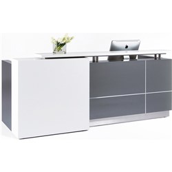 Calvin Reception Counter 2500W x 950D x 1150mmH Metallic Grey / Matte White