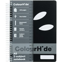 Colourhide Spiral Notebook A5 2 Subject Side Bound 300 Page Black