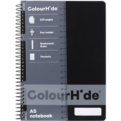 Colourhide Spiral Notebook A5 Side Bound 200 Page Black