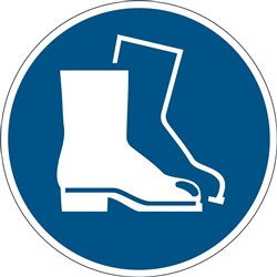 Durable Safety Signs Use Foot Protection Blue