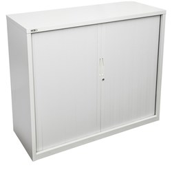 Go Steel Tambour Door Storage Cupboard Includes 2 Shelves 1016Hx 1200Wx 473mmD White