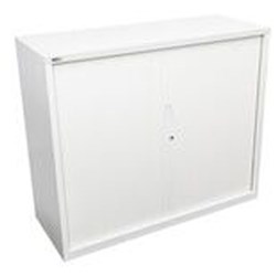 Go Steel Tambour Door Storage Cupboard Includes 2 Shelves 1200Hx 1200Wx 473mmD White
