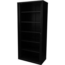 Go Steel Tambour Door Storage Cupboard Includes 5 Shelves 1981Hx 1200Wx 473mmD Black