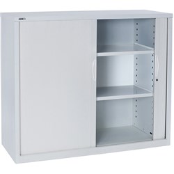 Go Steel Tambour Door Storage Cupboard Includes 2 Shelves 1016Hx 900Wx 473mmD White