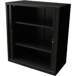 Go Steel Tambour Door Storage Cupboard Includes 2 Shelves 1016Hx 900Wx 473mmD Black
