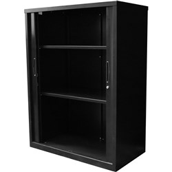 Go Steel Tambour Door Storage Cupboard Includes 2 Shelves 1200Hx 900Wx 473mmD Black