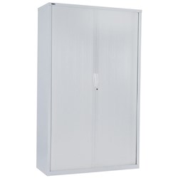 Go Steel Tambour Door Storage Cupboard Includes 5 Shelves 1981Hx 900Wx 473mmD White