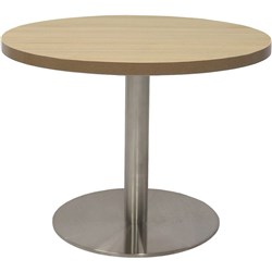 Estillo Round Coffee Table 600mm Natural Oak Top Stainless Steel Disc Base