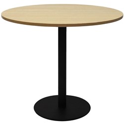 Estillo Round Meeting Table 900mm Natural Oak Top Black Disc Base