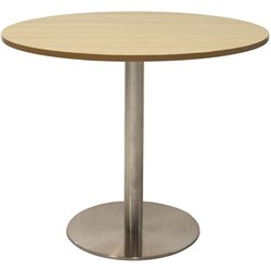 Estillo Round Meeting Table 900mm Natural Oak Top Stainless Steel Disc Base