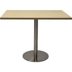 Estillo Square Meeting Table 900X900mm Natural Oak Top Stainless Steel Disc Base