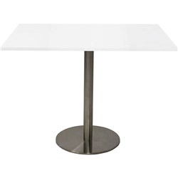 Estillo Square Meeting Table 900X900mm White Top Stainless Steel Disc Base