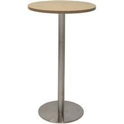 Estillo Round Dry Bar Table 600mm Natural Oak Top Stainless Steel Disc Base