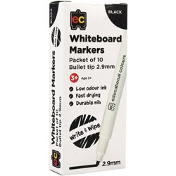 EC Whiteboard Markers 2.9mm Thin Barrel Black Pack of 10