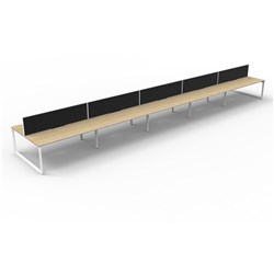 Deluxe Loop Workstation 10 Person With Screen 1200Wx750D Oak Top White Double Frame