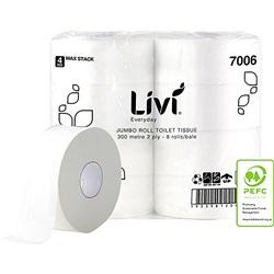 Livi Basics Toilet Paper Rolls 2 Ply Jumbo Roll 300m Box of 8