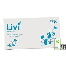 Livi Essentials Hand Towel Ultraslim 2 Ply 150 Sheet Box of 16