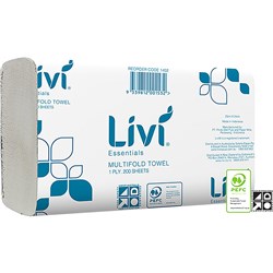 Livi Essentials Hand Towel Slimfold 1 Ply 200 Sheet Box of 20