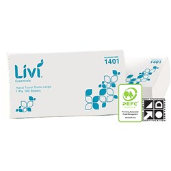 Livi Essentials Hand Towel Extra Large 1 Ply 100 Sheets Carton of 24
