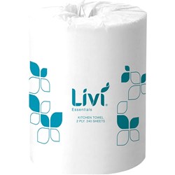 Livi Essentials Kitchen Towel Roll 2 Ply 240 Sheets Box of 12
