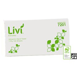Livi Basics Hand Towel Ultraslim 1 Ply 150 Sheets Box of 16