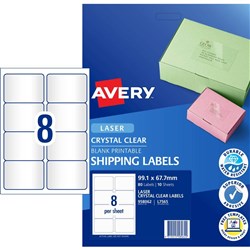 Avery Address Labels L7565 8UP Laser 99.1x67.7mm Crystal Clear 80 Labels 10 Sheets
