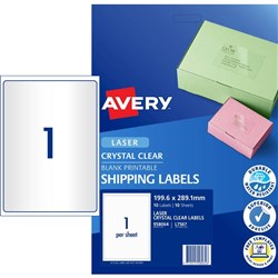 Avery Address Labels L7567 1UP Laser 199.6x289.1 Crystal Clear 10 Labels 10 Sheets